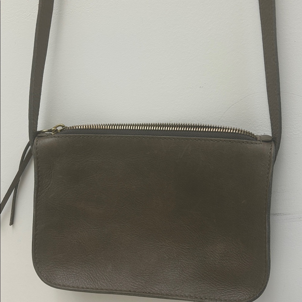 Madewell Olive Leather Crossbody with Gold Accents